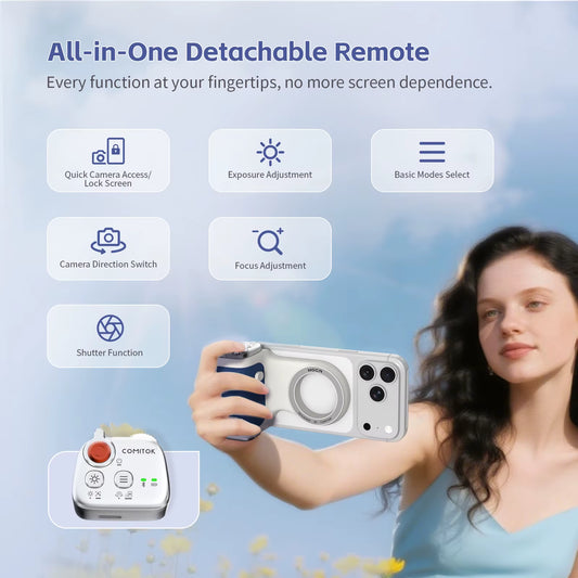 Iphone Photo Assistant 1-Click Camera Wake/Lens Flip, DSLR Shutter, Focus/Exposure Control Ergonomic Rechargeable Remote