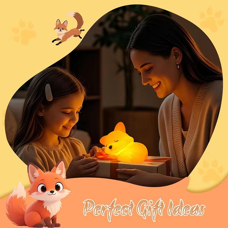 Fox Night Light, Cute Silicone Nightlight Gifts for Kids, Animal Lights with Touch Control, Timer and USB Rechargeable