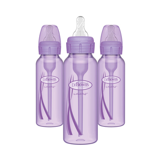 Natural Flow Anti-Colic Options+ Narrow Baby Bottle, Purple, 8Oz, Slow Flow, 0M+, 3 Pack