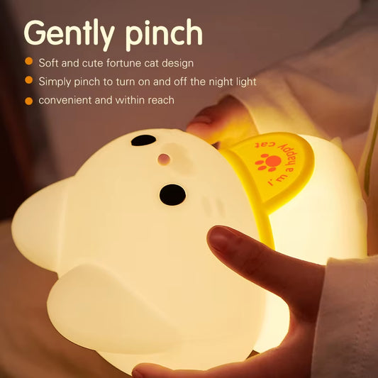 1Pc Lucky Cat LED Night Light Room Decorative Light Mood Light Bedroom Decorative Light Cute Animal Lamp with Sleeping Light
