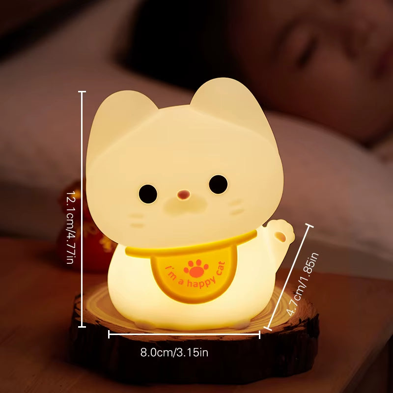1Pc Lucky Cat LED Night Light Room Decorative Light Mood Light Bedroom Decorative Light Cute Animal Lamp with Sleeping Light