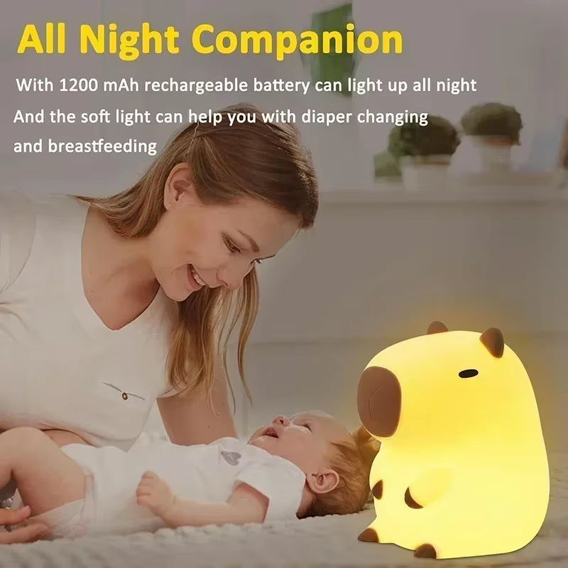 Cute Capybara Nightlight,Led Squishy Animal Night Lamp,Soft Silicone Novelty Nightlights,Kids Funny Lamps Gifts
