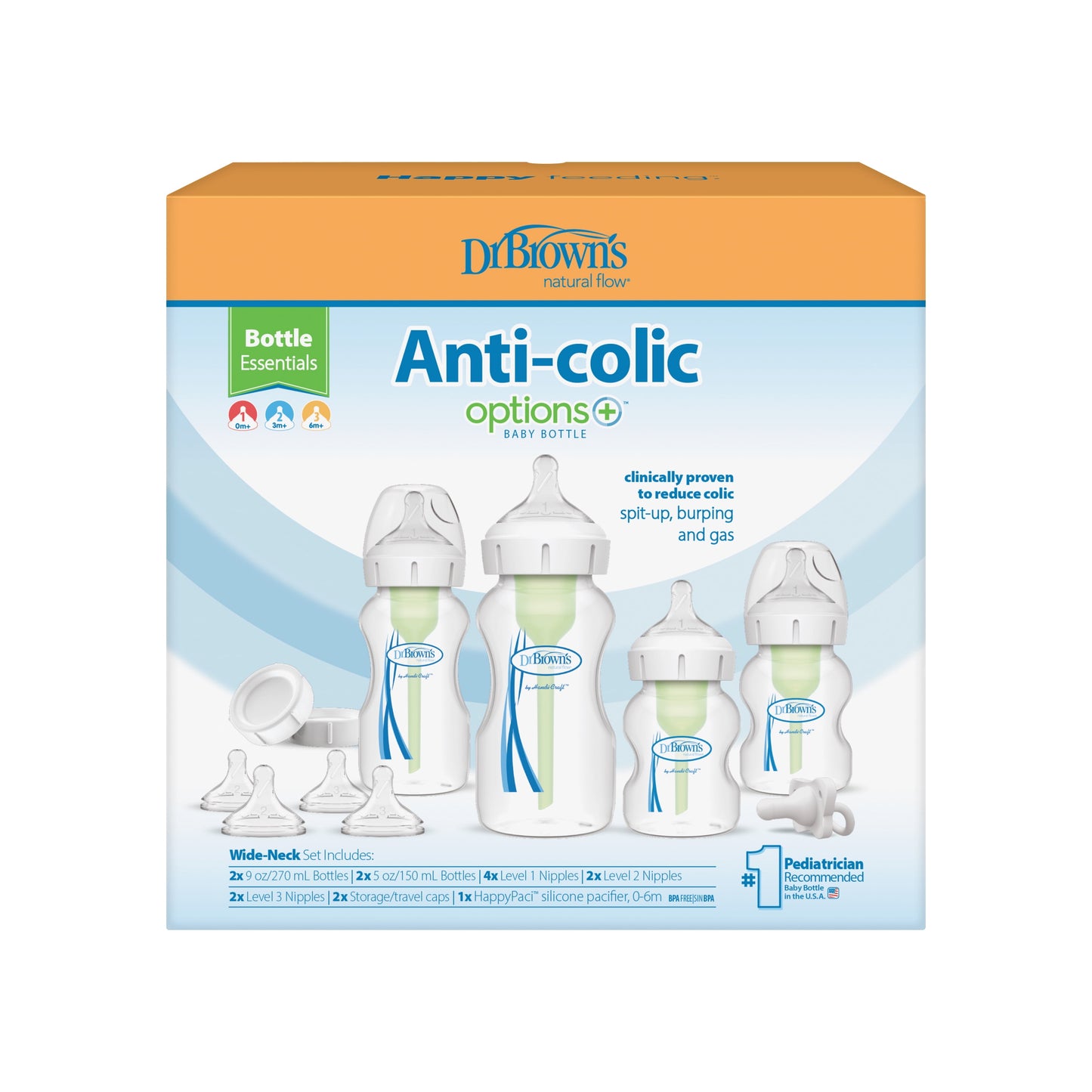 Natural Flow Anti-Colic Options+ Wide-Neck Baby Bottle Essentials Gift Set, BPA Free 0M+