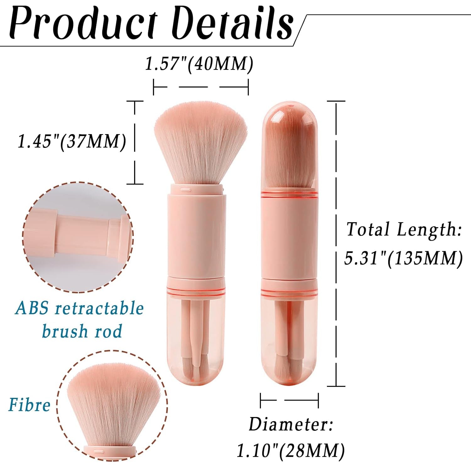 Makeup Brushes Set Portable - 4 in 1 Travel Powder Brush, Lip Brush, Eyeshadow Brush, Highlight Brush, Foundation Blending Powder Brushes Retractable Make up Brushes Set, Pink