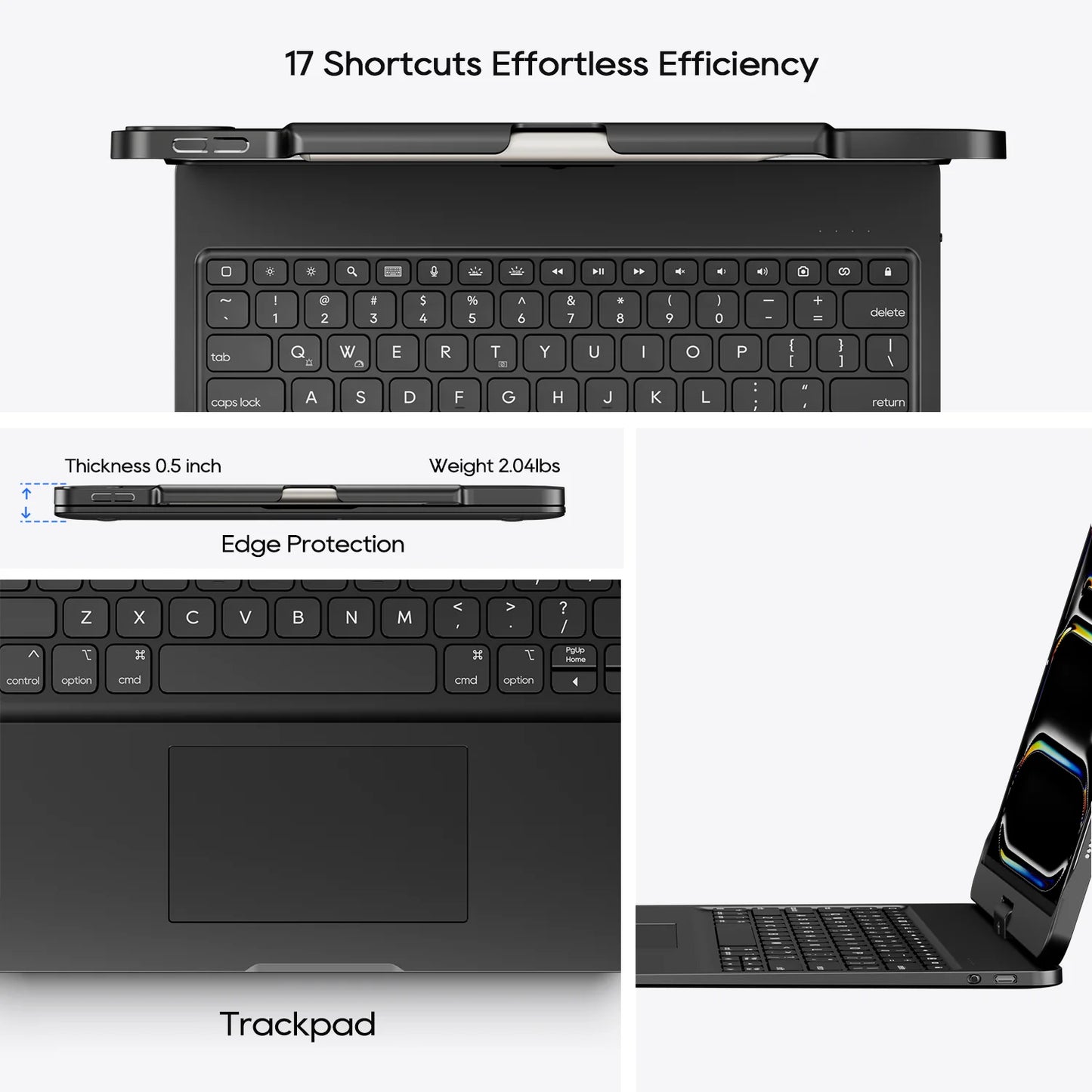 Wireless Keyboard Case Compatible with 2025 Ipad Air 13-Inch (M3-M2) & Ipad Pro 13" M4, Ipad Pro 12.9-Inch (6Th-3Rd Gen): Rotatable Pencil Holder Multi-Touch Trackpad RGB Backlit Black