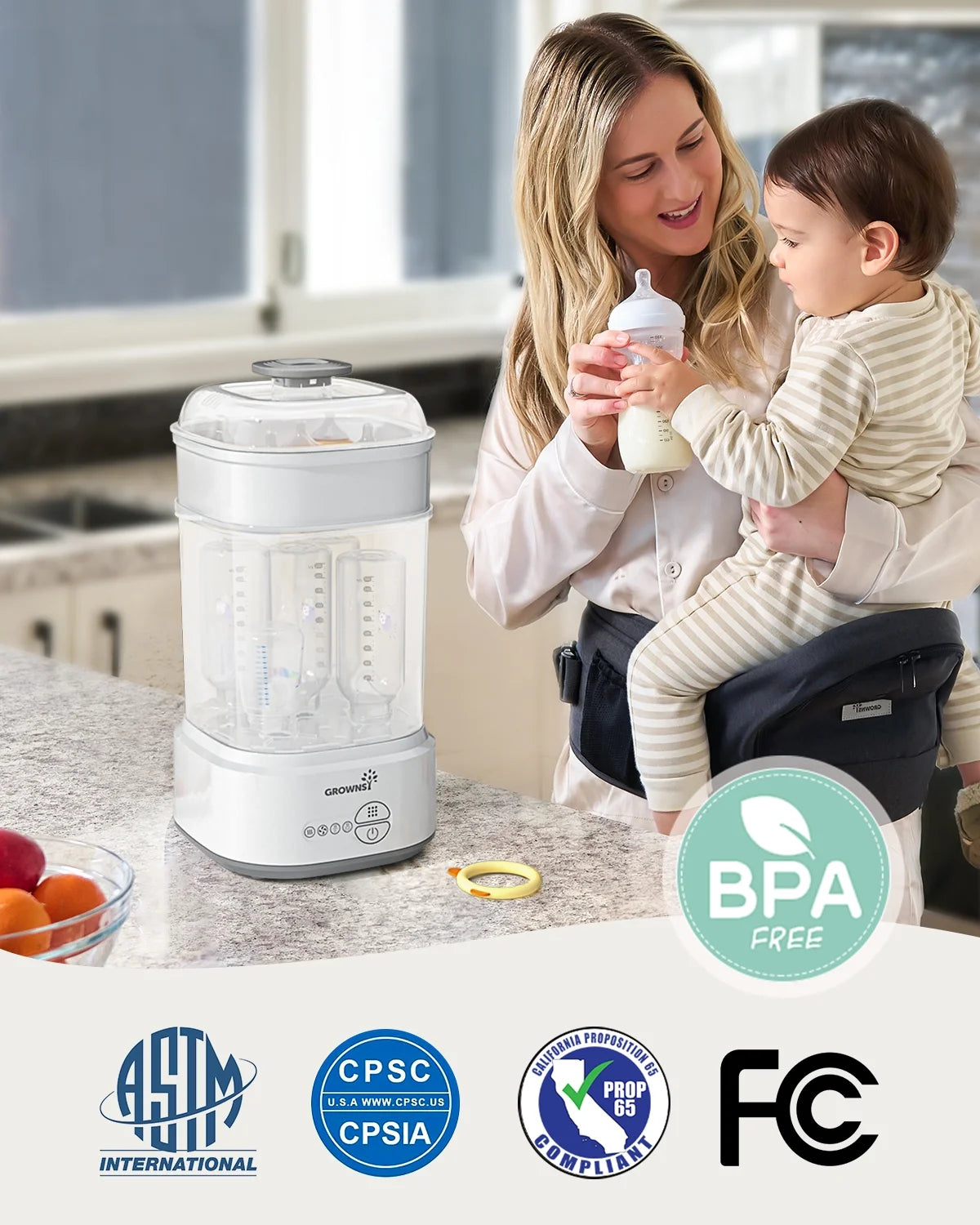 Bottle Sterilizer and Dryer for Baby Bottles, Electric Steam Sterilization Machine,Pacifiers, Pump Parts,Toys White