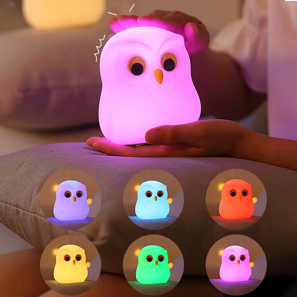 Owl Night Light Cute Silicone Night Lamp Rechargeable RGB Ambience Lamp Room Decoration Funny Animal Children Night Light Gift