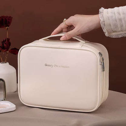 PU Large Capacity Tote Makeup Bag Portable Travel Organizer Tolietry Cosmetic Storage Bag Luxury Women Double Layer Pouch