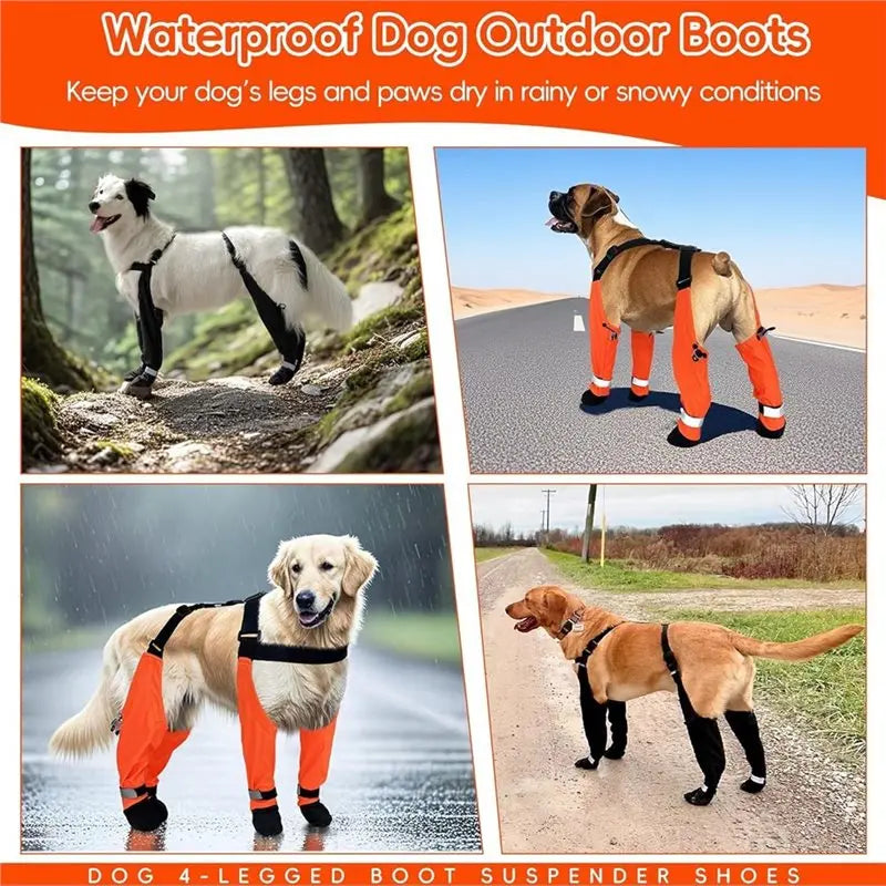 【CHRISTMAS 】Dog Suspender Boots, Large Dog Rain Boots, Waterproof Doggy Winter Boot Snow Pants, Pawprotectors Legging Shoes