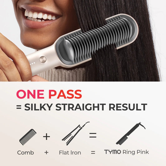 Ring Hair Straightener Brush, Flat Iron Comb, 5 Temp Settings & 20S Fast Heating, Dual Voltage, Gold