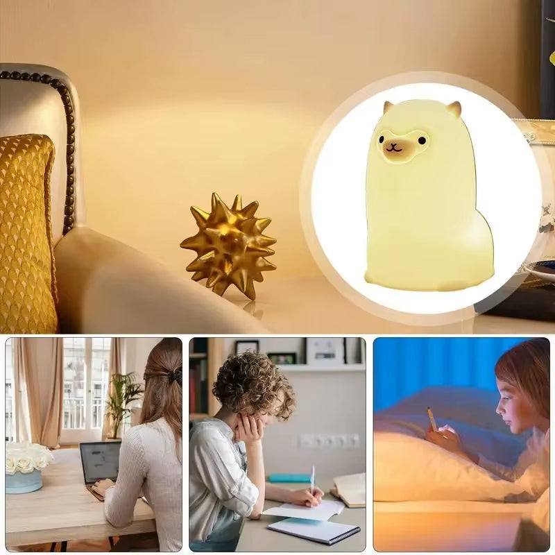LED Night Light Touch Sensor RGB LED Alpaca Night Light USB Rechargeable Silicone Lamp for Children Baby Toy Festival Gift