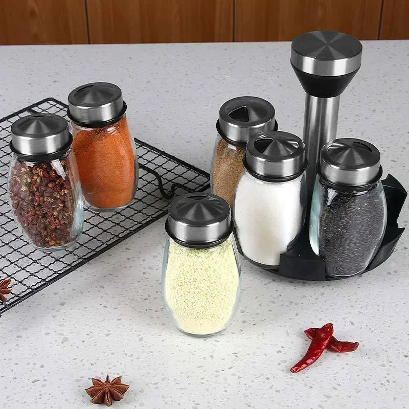NEW Single Bottle Glass Jar and Spice Jar Set Rack Glass Seasoning Sugar Pepper Bottles Salt Shakers Holder Kitchen Storage Rack