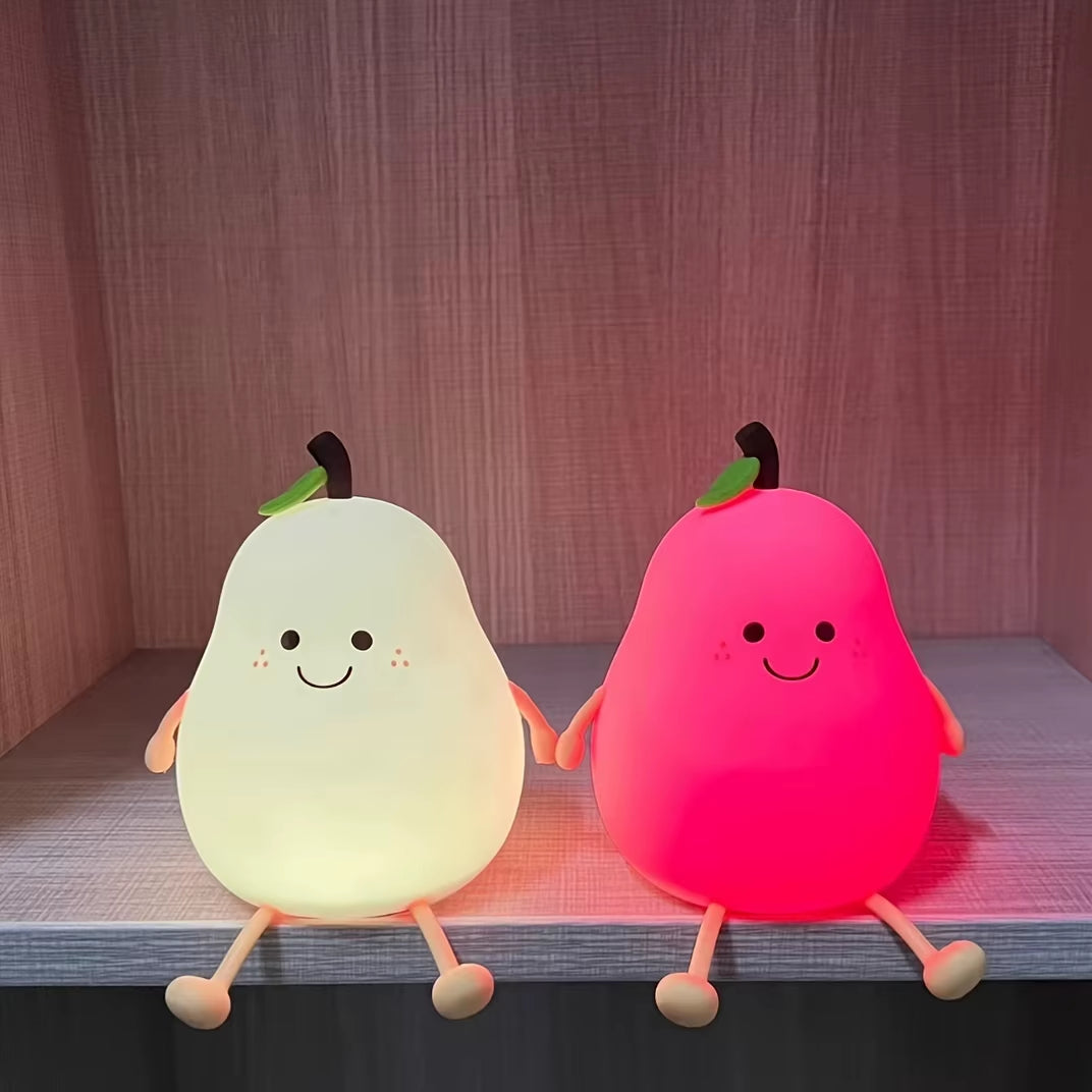 1Pc Cute Fruit Night Light Silicone Nursery Pear Lamp USB Charging Creative Table Lamp for Kids Child Bedroom Decor Nightlight