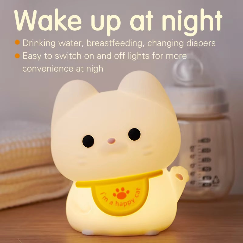 1Pc Lucky Cat LED Night Light Room Decorative Light Mood Light Bedroom Decorative Light Cute Animal Lamp with Sleeping Light