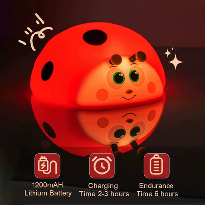 Ladybug Red RGB LED Night Light Cute Cartoon Animals Silicone Lamp Touch Sensor Timing USB Rechargeable for Children Kid Birthda