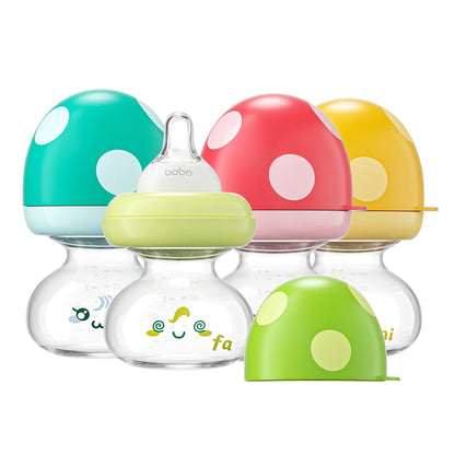 2.7Oz Newborn Glass Baby Bottles Set,With Slow Flow Nipple,For 0M+,4-Pack,Yellow