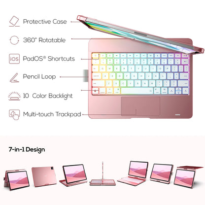 Keyboard Case with Trackpad for Ipad Air 11-Inch (M2, 2024), Ipad Pro 11 2022 & Ipad Air 5Th & 4Th Gen 10.9-Inch, 360° Wireless Backlit Keyboard with Pencil Holder (Pink)
