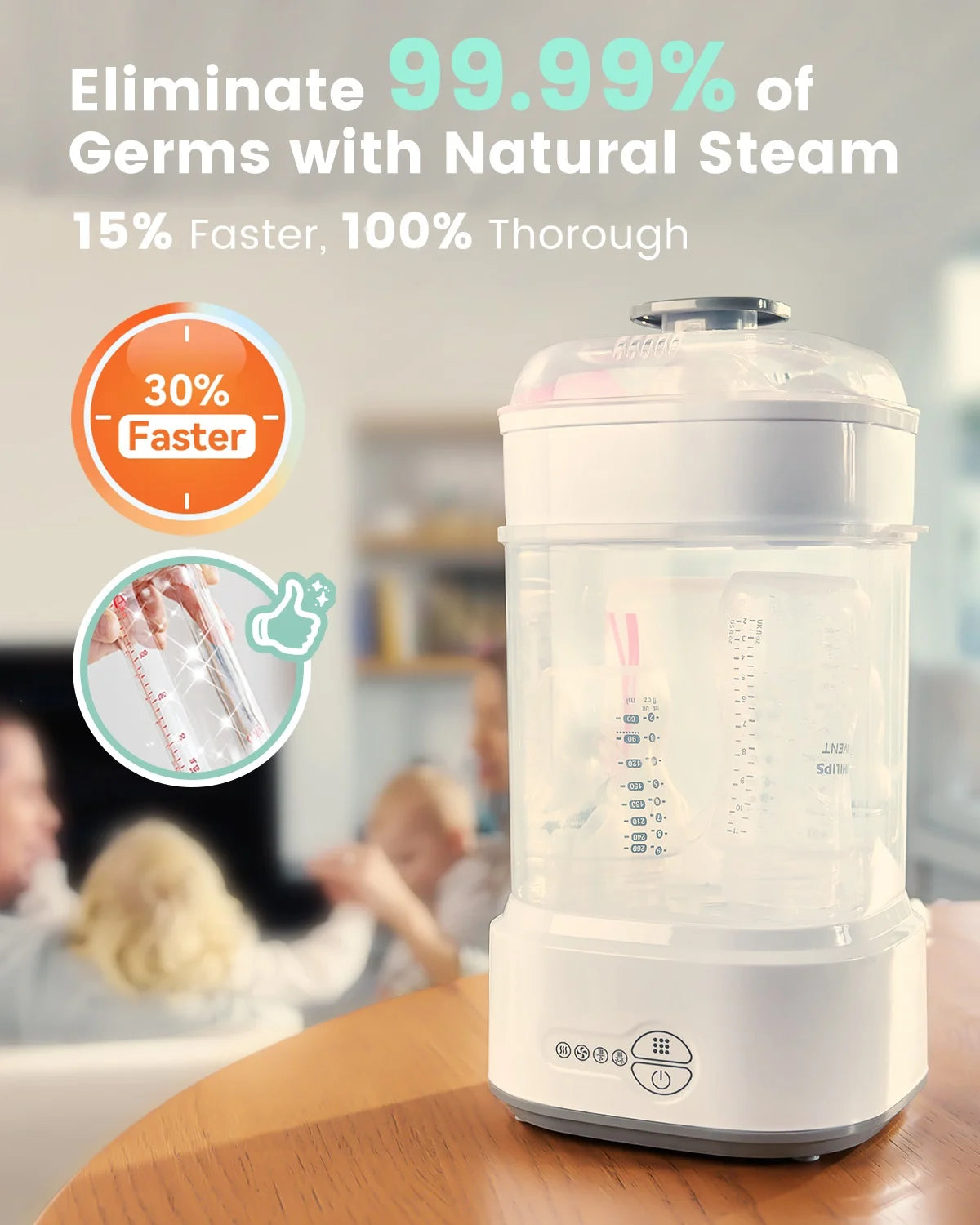 Bottle Sterilizer and Dryer for Baby Bottles, Electric Steam Sterilization Machine,Pacifiers, Pump Parts,Toys White