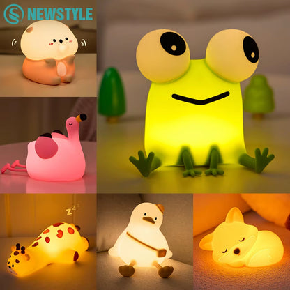 Cute Animal Silicone Night Light Fox Frog Nursery Sleeping Lamp Rechargable Duck Touch Sensor beside Lamp for Bedroom Decor