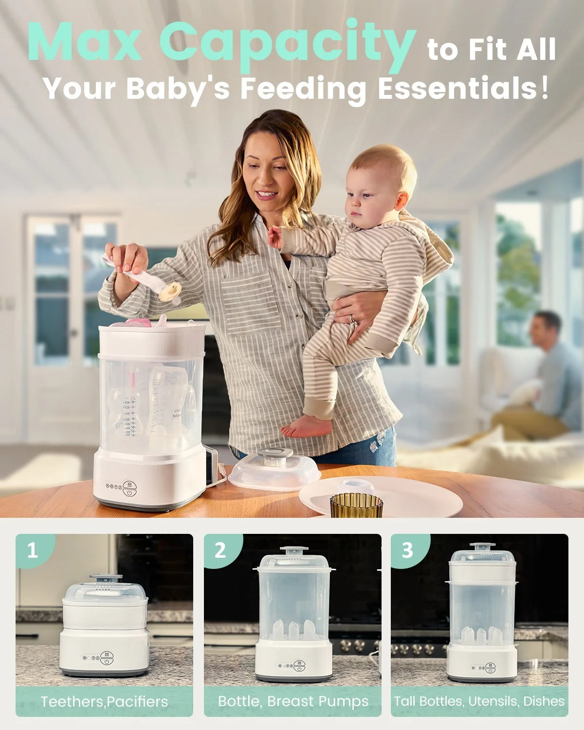 Bottle Sterilizer and Dryer for Baby Bottles, Electric Steam Sterilization Machine,Pacifiers, Pump Parts,Toys White