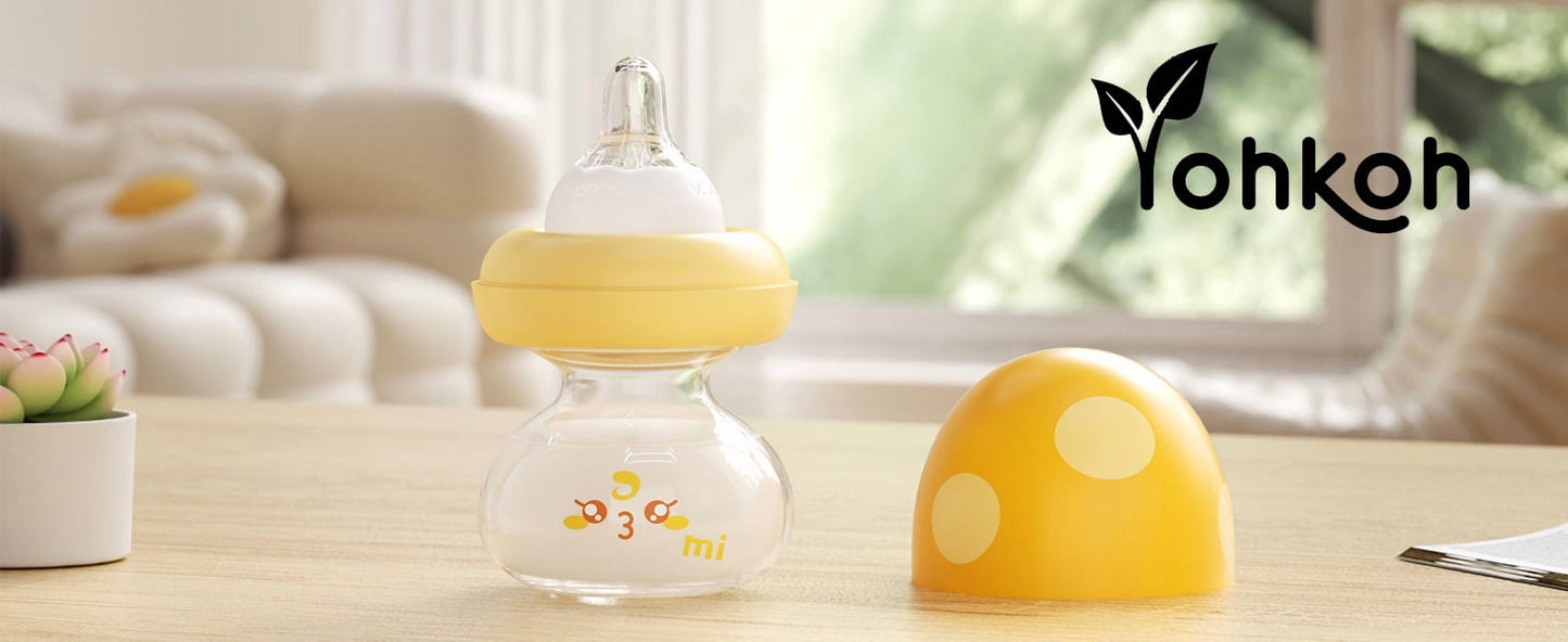 2.7Oz Newborn Glass Baby Bottles Set,With Slow Flow Nipple,For 0M+,4-Pack,Yellow