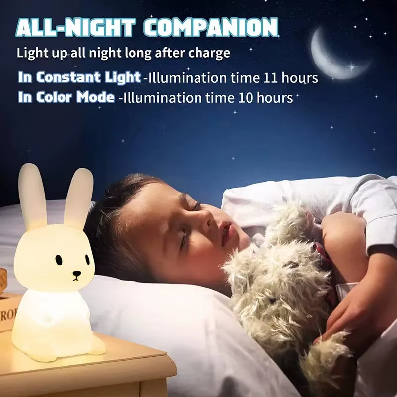 LED Night Light Silicone Rabbit Touch Sensor Lamp Cute Animal Light Bedroom Decor Gift for Kid Baby Child Table Lamp Home Decor