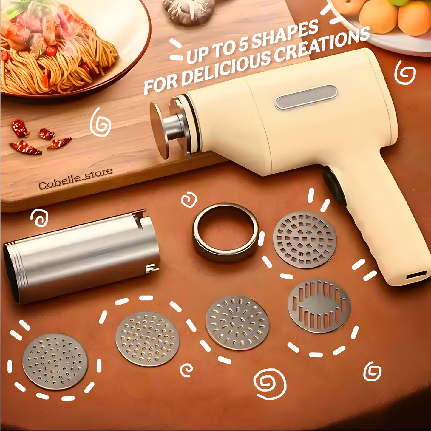 Auto Noodle Maker for Kitchen- 5 Pasta Shapes