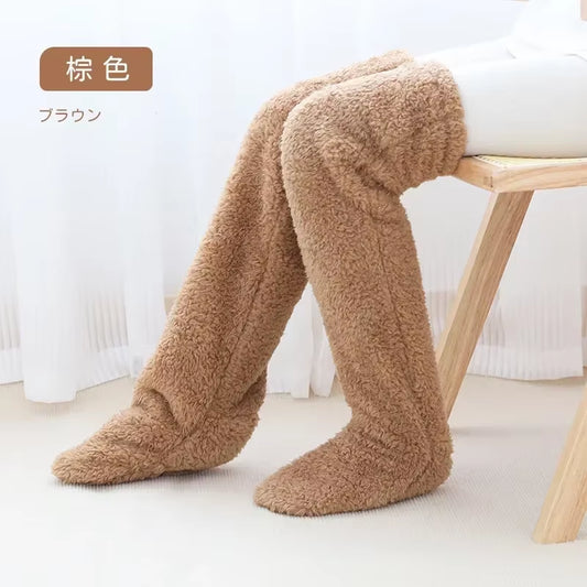 Hot Fluffy Thigh High Socks for Pregnant Women Elderly Legs Snuggle Long Paws Fuzzy Leggings over Knee Slippers Hairy Stockings