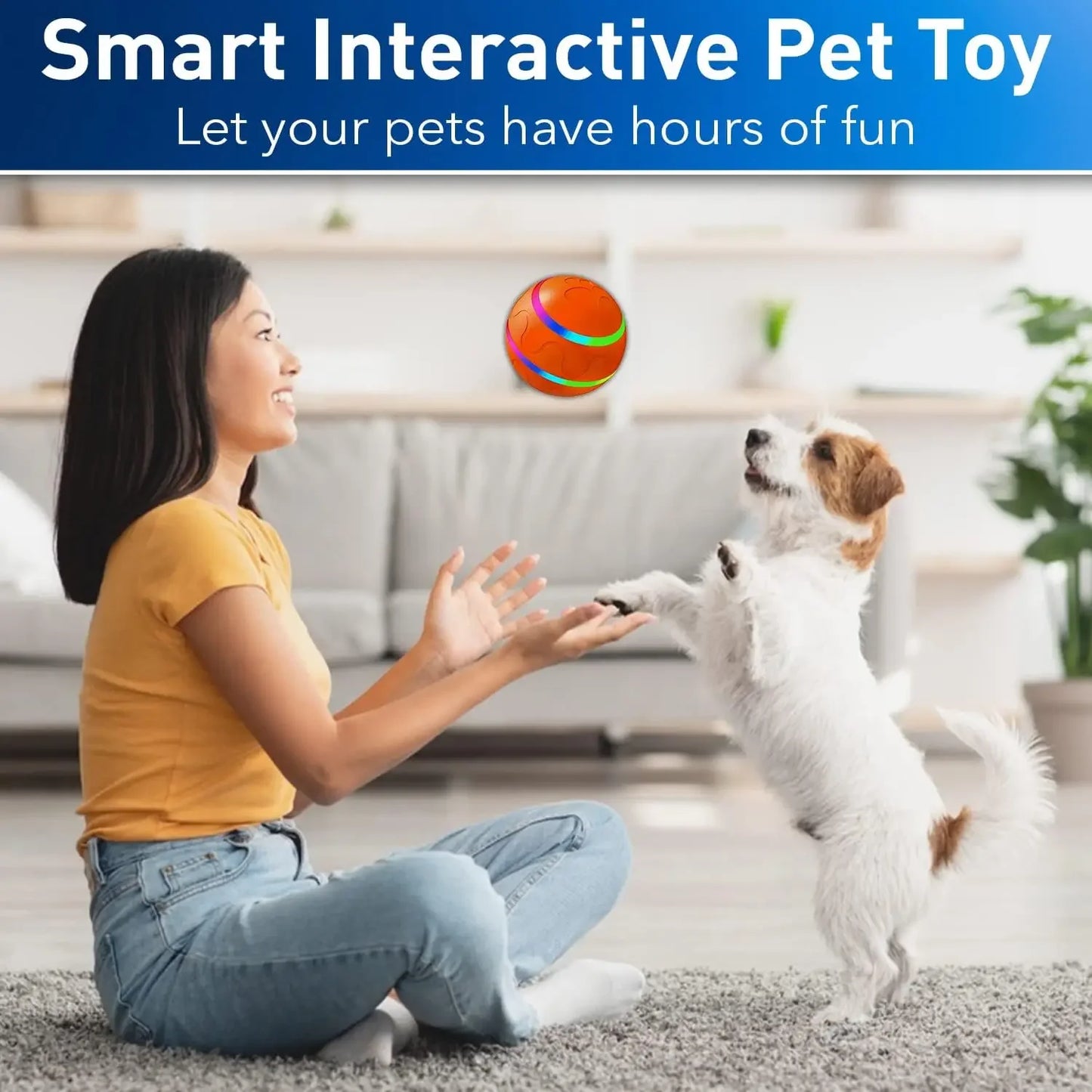 SMART Interactive Pet Ball Remote Control Flashing Rolling Jumping Rotating Waterproof Dog Chew Toy Ball for Aggressive Chewers