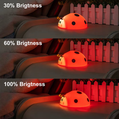 Ladybug Red RGB LED Night Light Cute Cartoon Animals Silicone Lamp Touch Sensor Timing USB Rechargeable for Children Kid Birthda