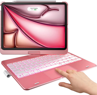 Keyboard Case with Trackpad for Ipad Air 11-Inch (M2, 2024), Ipad Pro 11 2022 & Ipad Air 5Th & 4Th Gen 10.9-Inch, 360° Wireless Backlit Keyboard with Pencil Holder (Pink)