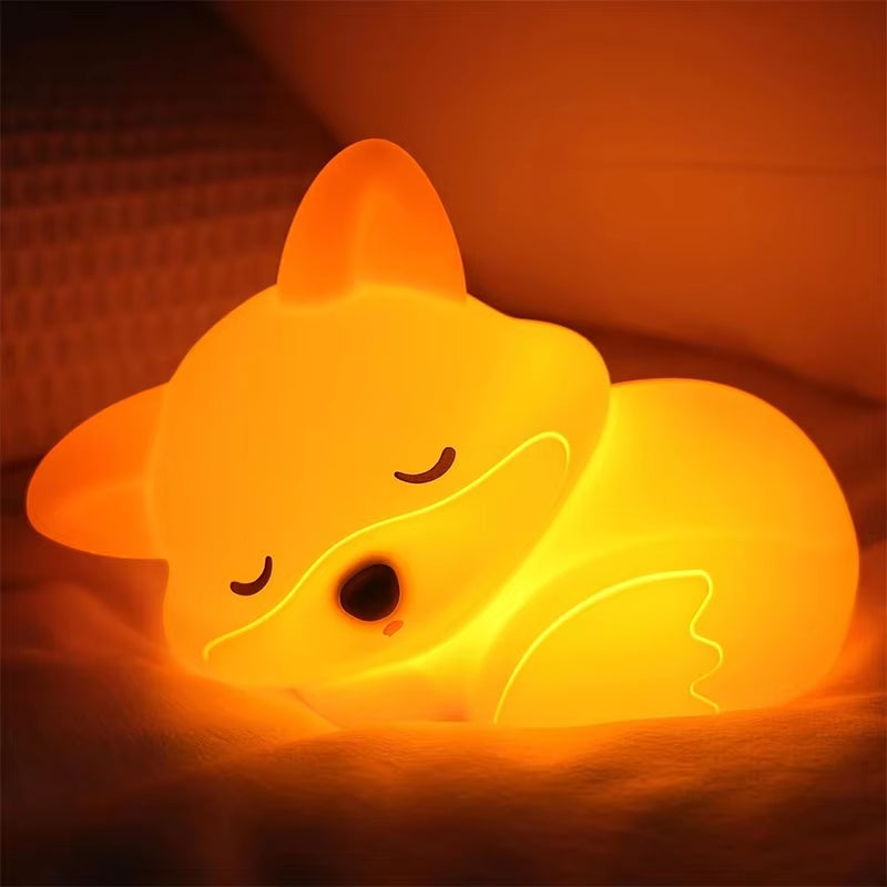 Fox Night Light, Cute Silicone Nightlight Gifts for Kids, Animal Lights with Touch Control, Timer and USB Rechargeable