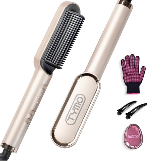 Ring Hair Straightener Brush, Flat Iron Comb, 5 Temp Settings & 20S Fast Heating, Dual Voltage, Gold
