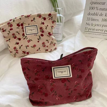 Corduroy Flower Cosmetic Bag Clutch Bag Large Makeup Organizer Bags Korean Cosmetic Pouch Women Cute Toiletry Beauty Case