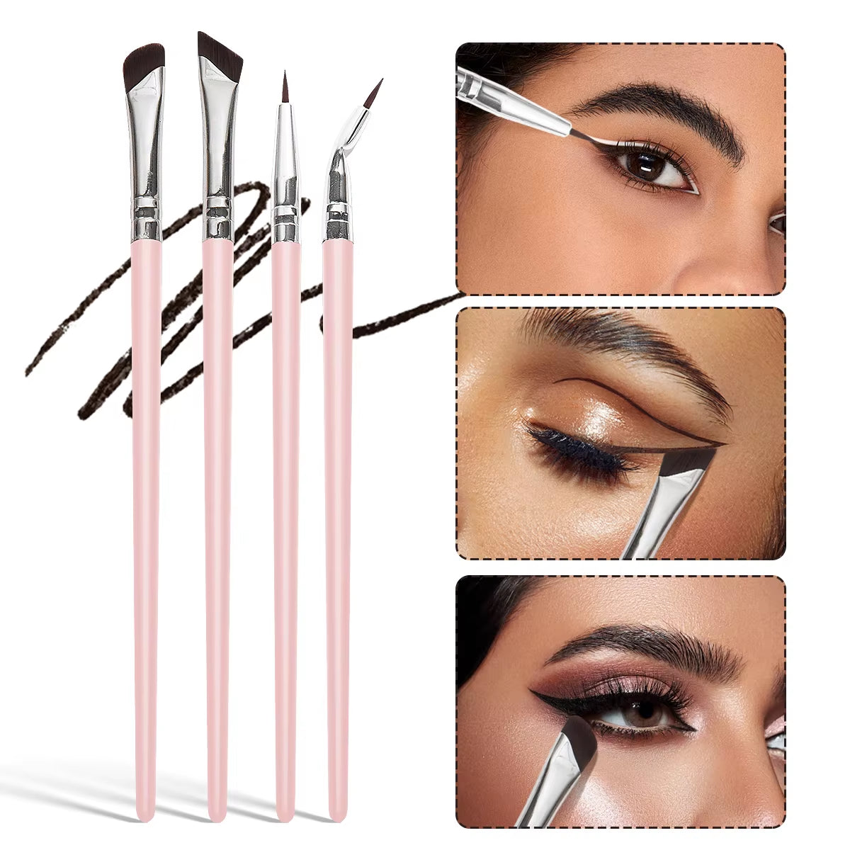 4PCS Professional Eyes Makeup Brush Set Eyeshadow Eyebrow Brush Blade Eyeliner Contour Makeup Brushes Makeup Tool