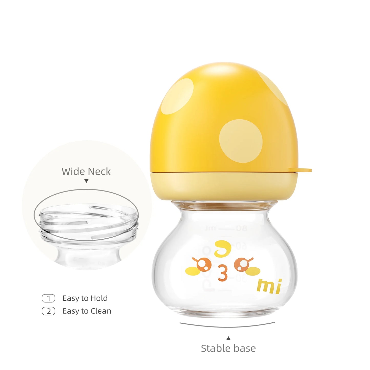 2.7Oz Newborn Glass Baby Bottles Set,With Slow Flow Nipple,For 0M+,4-Pack,Yellow