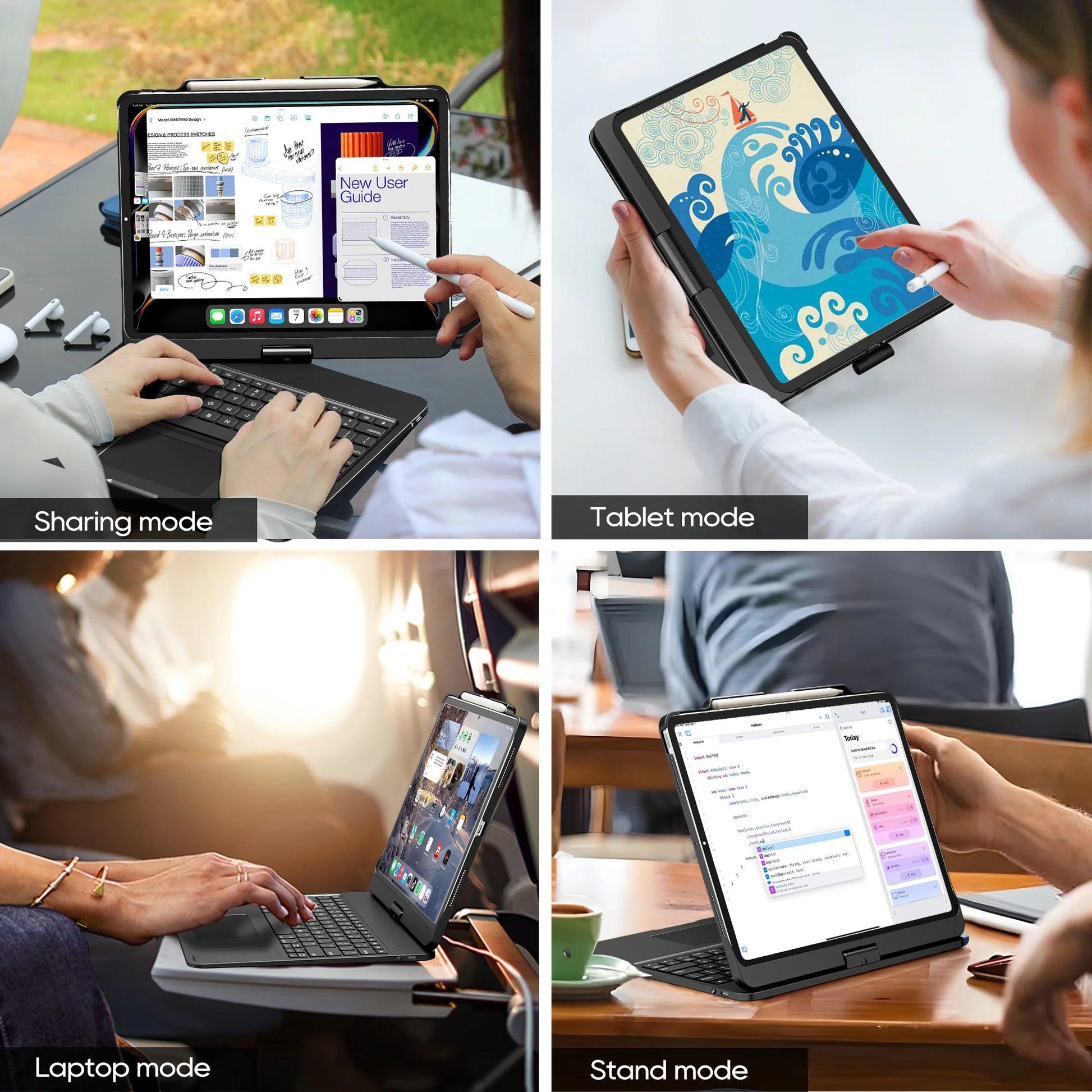 Wireless Keyboard Case Compatible with 2025 Ipad Air 13-Inch (M3-M2) & Ipad Pro 13" M4, Ipad Pro 12.9-Inch (6Th-3Rd Gen): Rotatable Pencil Holder Multi-Touch Trackpad RGB Backlit Black