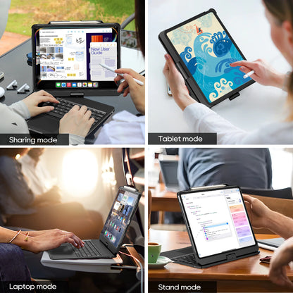 Wireless Keyboard Case Compatible with 2025 Ipad Air 13-Inch (M3-M2) & Ipad Pro 13" M4, Ipad Pro 12.9-Inch (6Th-3Rd Gen): Rotatable Pencil Holder Multi-Touch Trackpad RGB Backlit Black