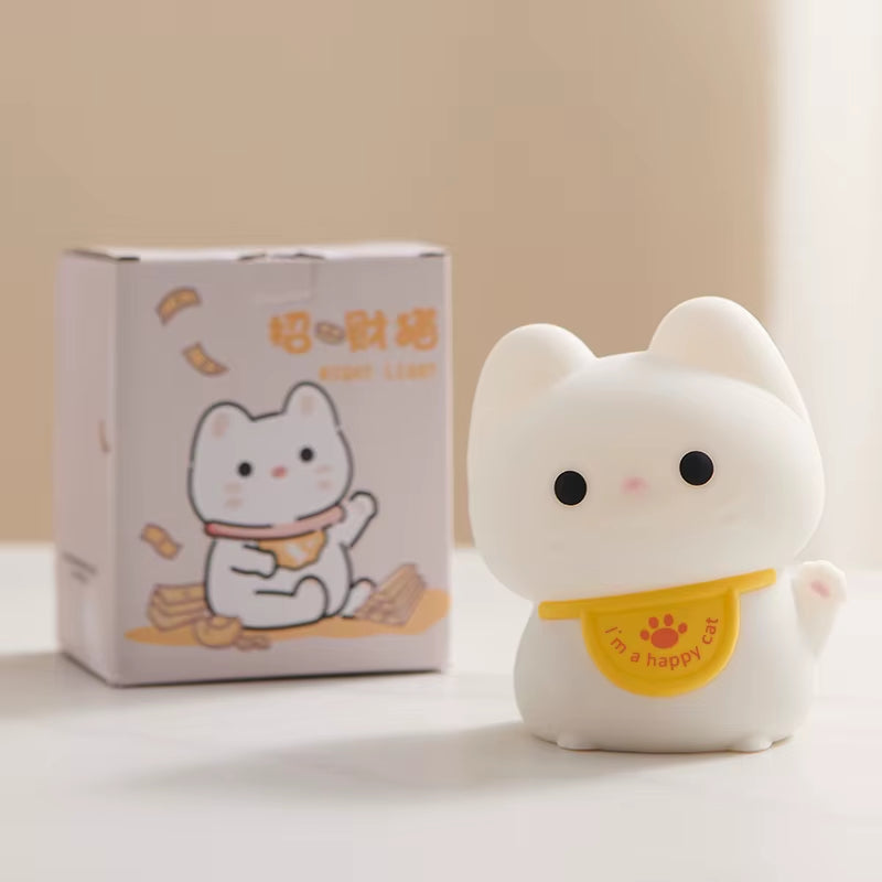 1Pc Lucky Cat LED Night Light Room Decorative Light Mood Light Bedroom Decorative Light Cute Animal Lamp with Sleeping Light