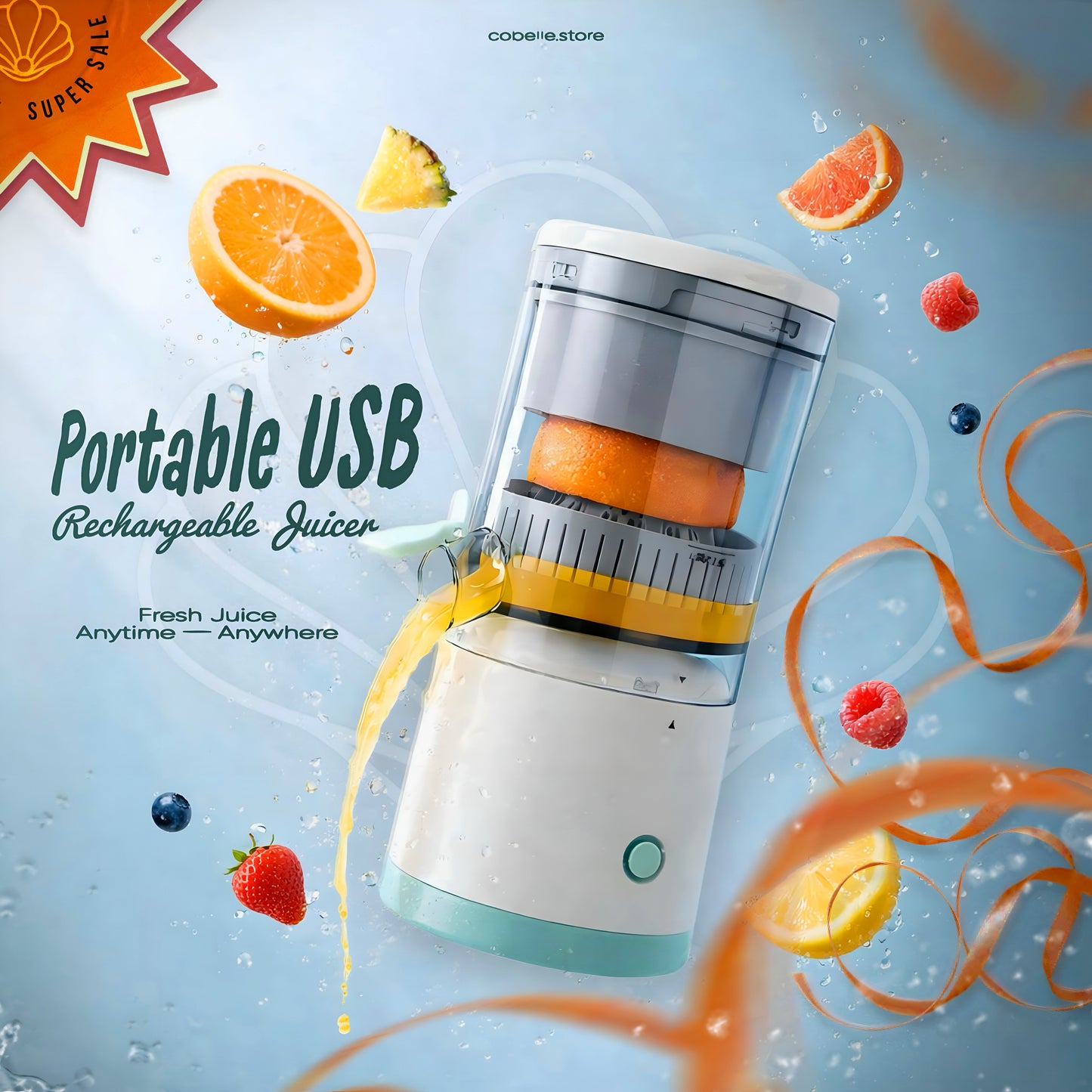 Portable USB Rechargeable Juicer — Fresh Juice Anytime, Anywhere 🍊✨