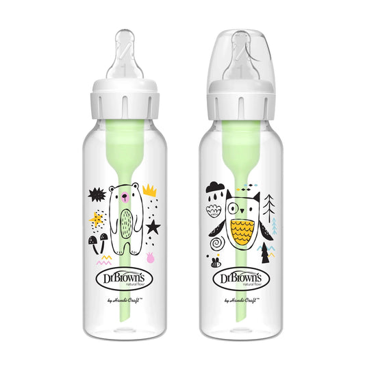 Natural Flow Anti-Colic Options+ Narrow Baby Bottle, Bear/Owl, 8Oz/250Ml, 0M+, 2 Pack