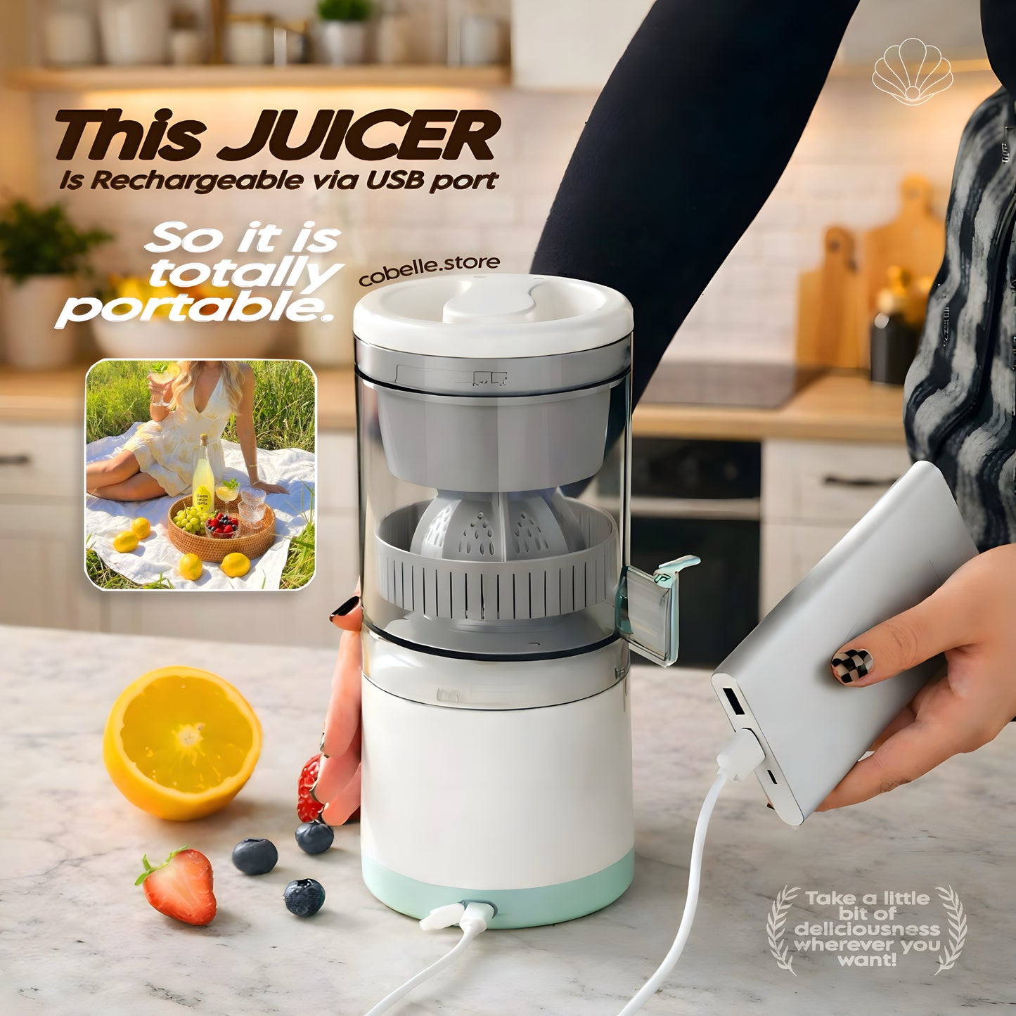 Portable USB Rechargeable Juicer — Fresh Juice Anytime, Anywhere 🍊✨