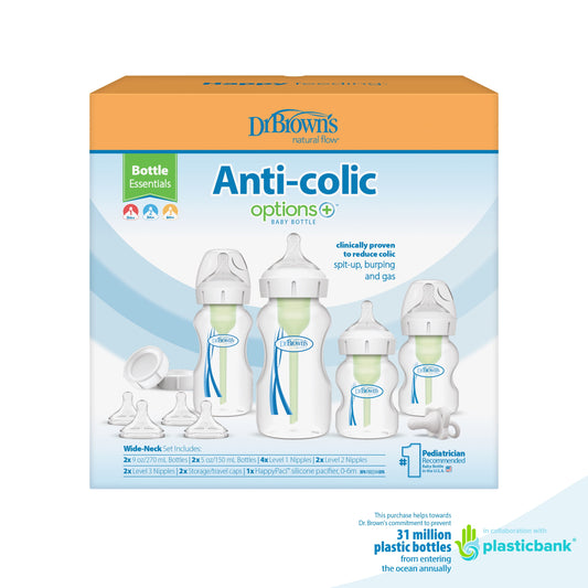Natural Flow Anti-Colic Options+ Wide-Neck Baby Bottle Essentials Gift Set, BPA Free 0M+