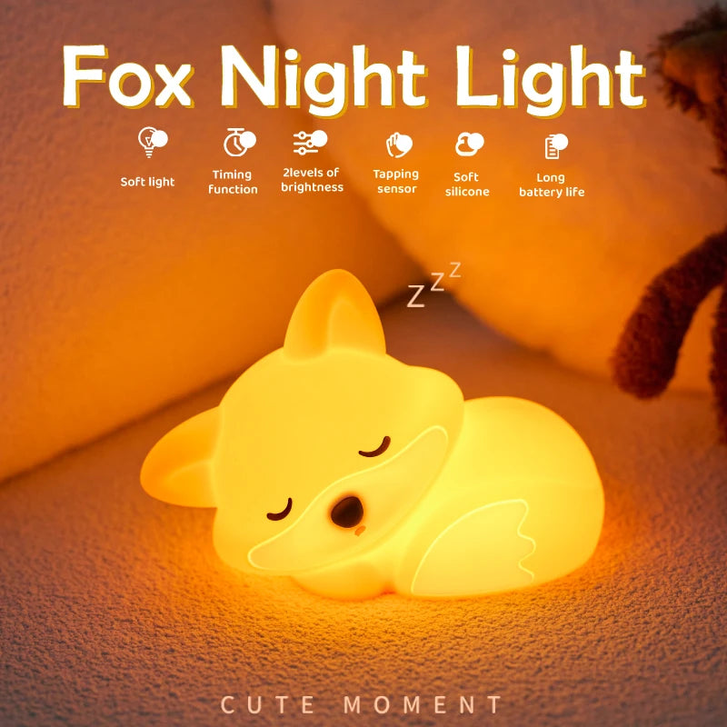 Cute Animal Silicone Night Light Fox Frog Nursery Sleeping Lamp Rechargable Duck Touch Sensor beside Lamp for Bedroom Decor