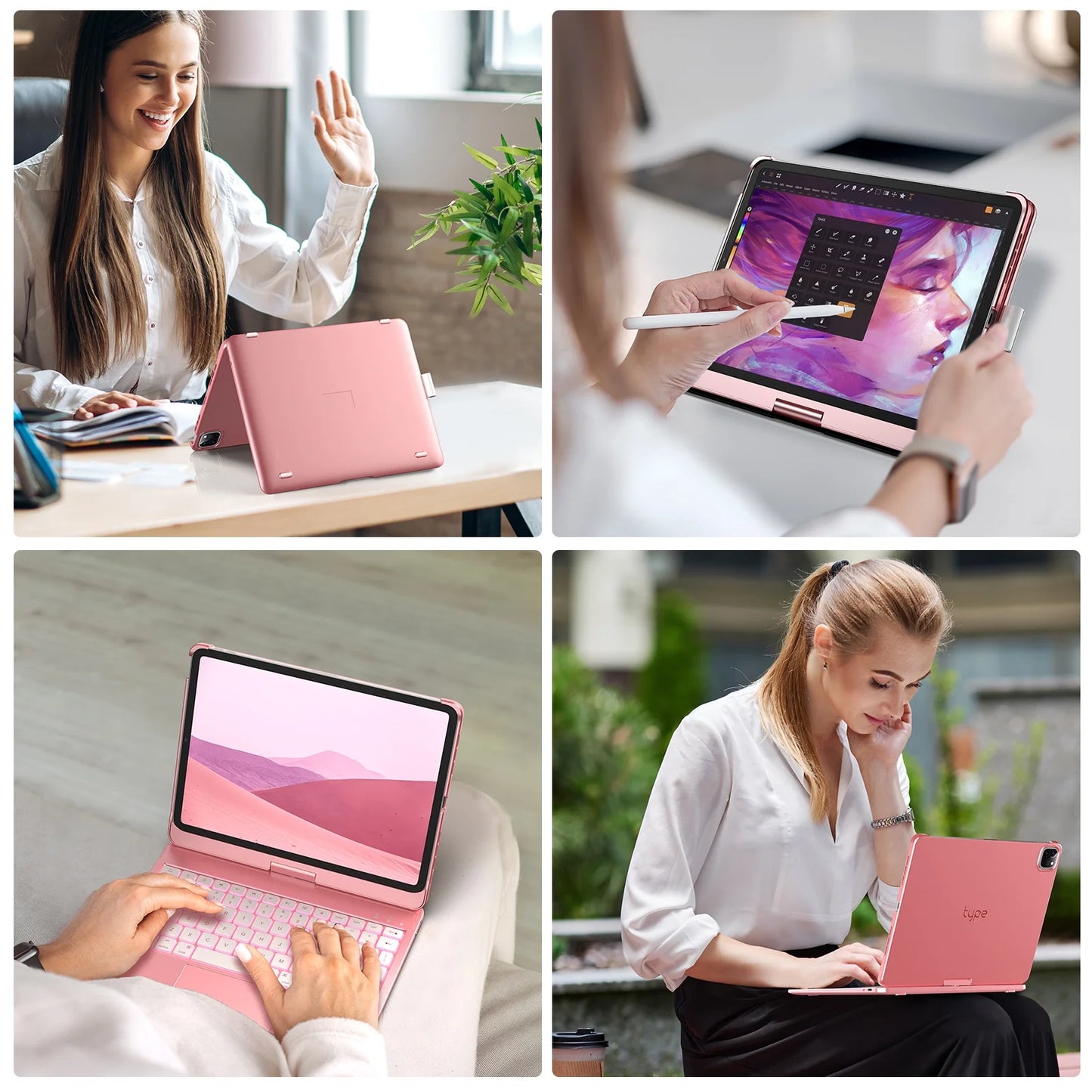 Keyboard Case with Trackpad for Ipad Air 11-Inch (M2, 2024), Ipad Pro 11 2022 & Ipad Air 5Th & 4Th Gen 10.9-Inch, 360° Wireless Backlit Keyboard with Pencil Holder (Pink)