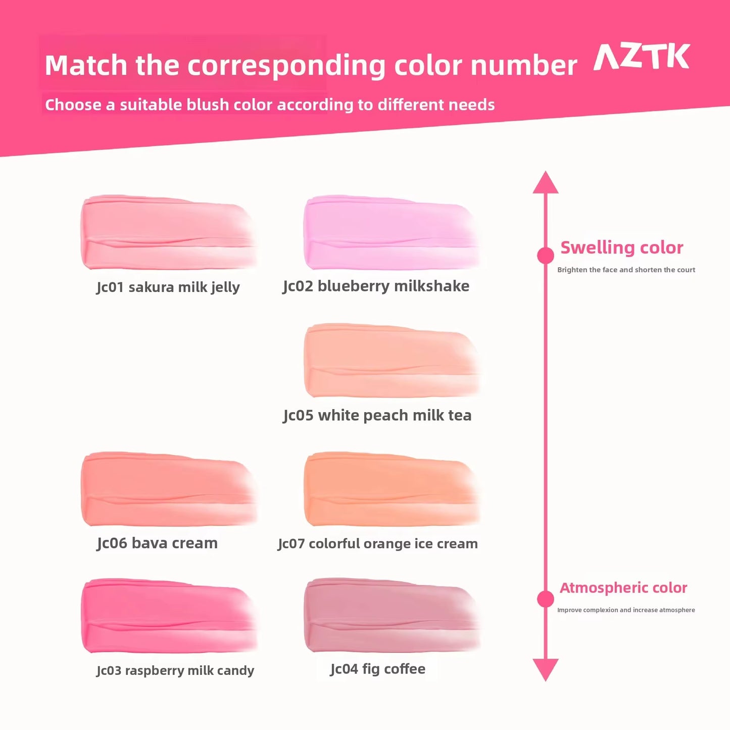 AZTK Blusher Color Face Makeup Rendering Liquid Blush JC04 Moisturizer Longlasting Beauty Expands Contracts Cheek Cosmetics