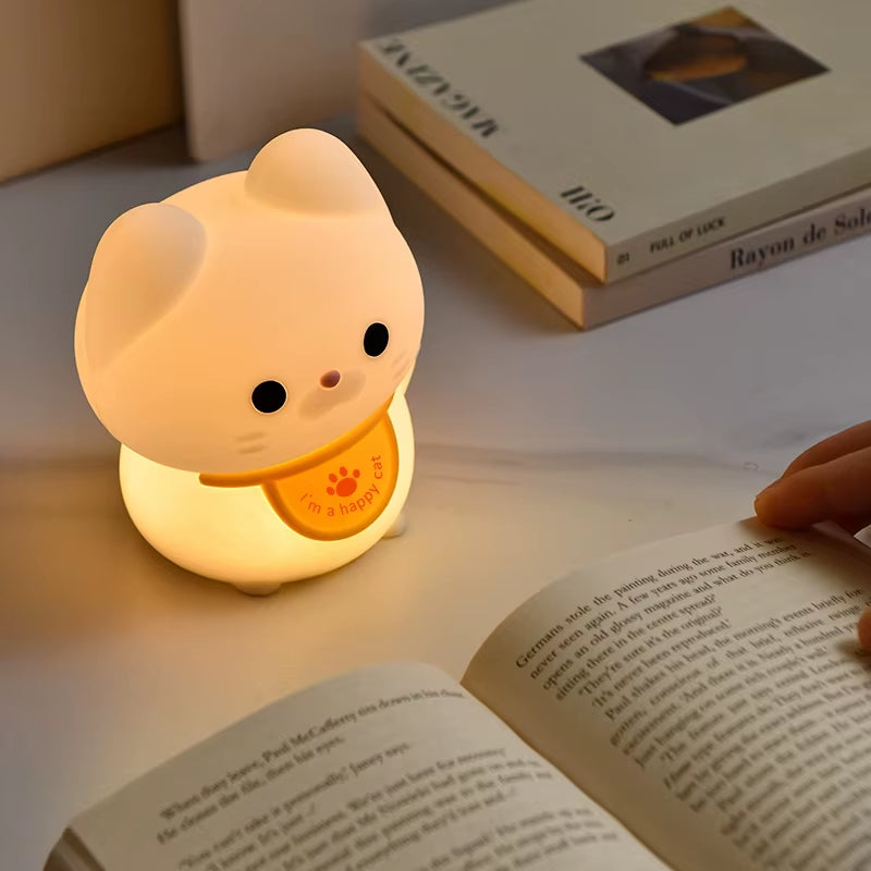 1Pc Lucky Cat LED Night Light Room Decorative Light Mood Light Bedroom Decorative Light Cute Animal Lamp with Sleeping Light