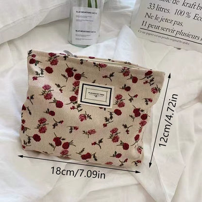 Corduroy Flower Cosmetic Bag Clutch Bag Large Makeup Organizer Bags Korean Cosmetic Pouch Women Cute Toiletry Beauty Case