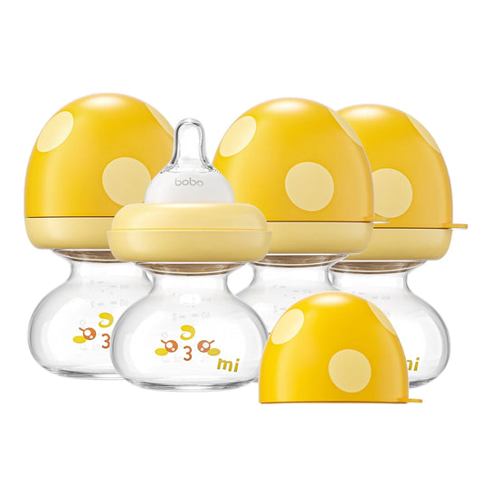 2.7Oz Newborn Glass Baby Bottles Set,With Slow Flow Nipple,For 0M+,4-Pack,Yellow