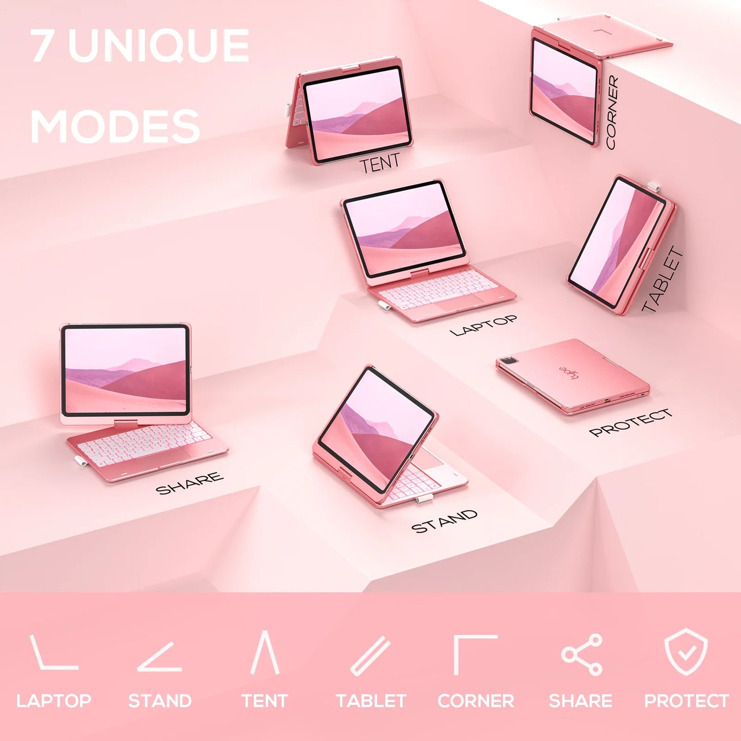 Keyboard Case with Trackpad for Ipad Air 11-Inch (M2, 2024), Ipad Pro 11 2022 & Ipad Air 5Th & 4Th Gen 10.9-Inch, 360° Wireless Backlit Keyboard with Pencil Holder (Pink)